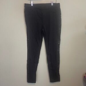 Boston Proper Womens Sequin Embellished Casual Pull On Ankle Pants Black Size 14